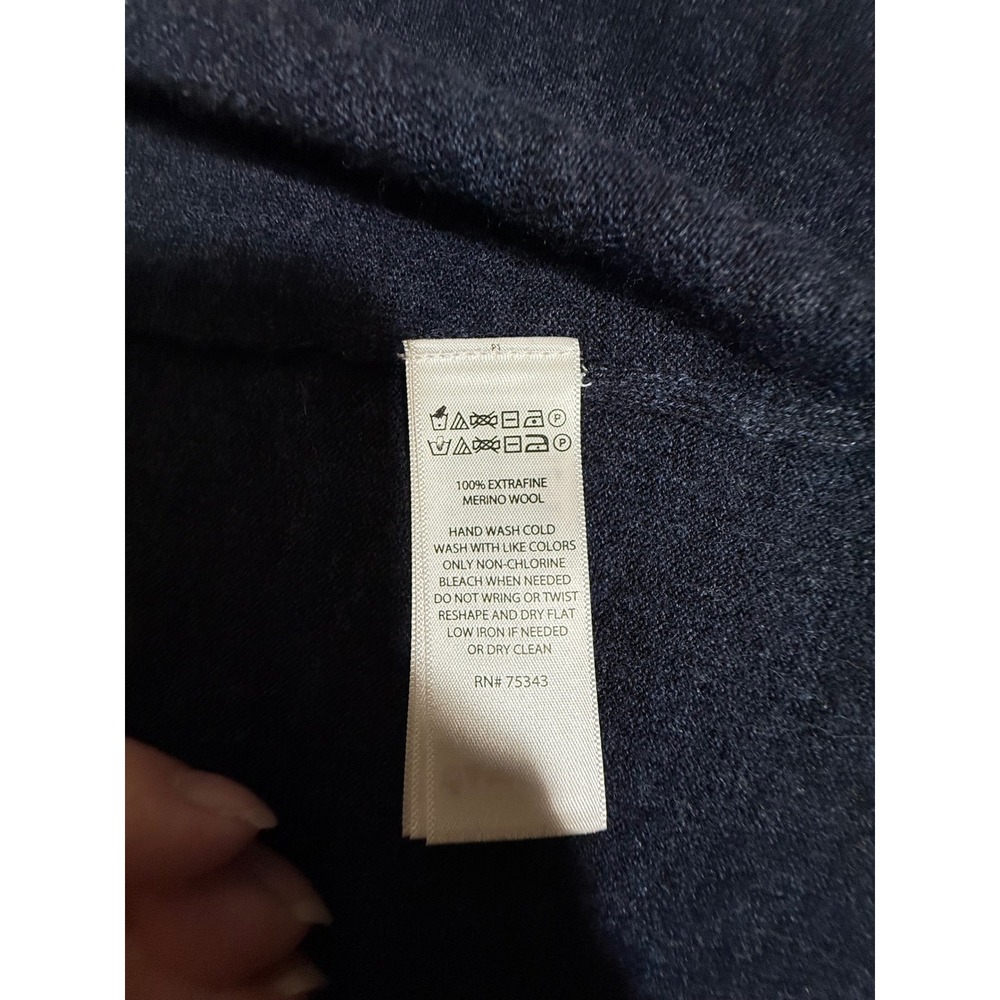 Rachel Zoe Navy Blue 100% Extrafine Merino Wool Hooded Open Front Cardigan XL - Picture 3 of 5